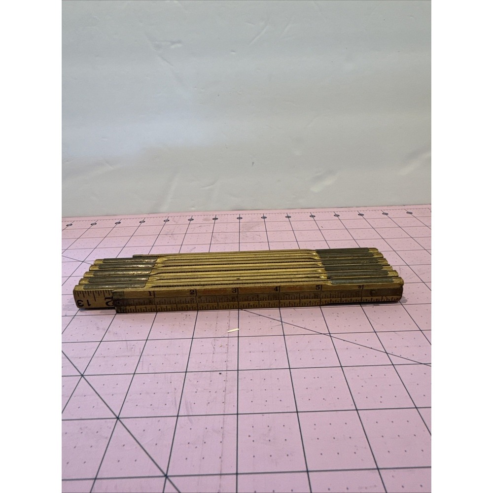 Lufkin Folding Wooden Ruler X46, VTG 72" Red End with 6" Brass Extension Rule